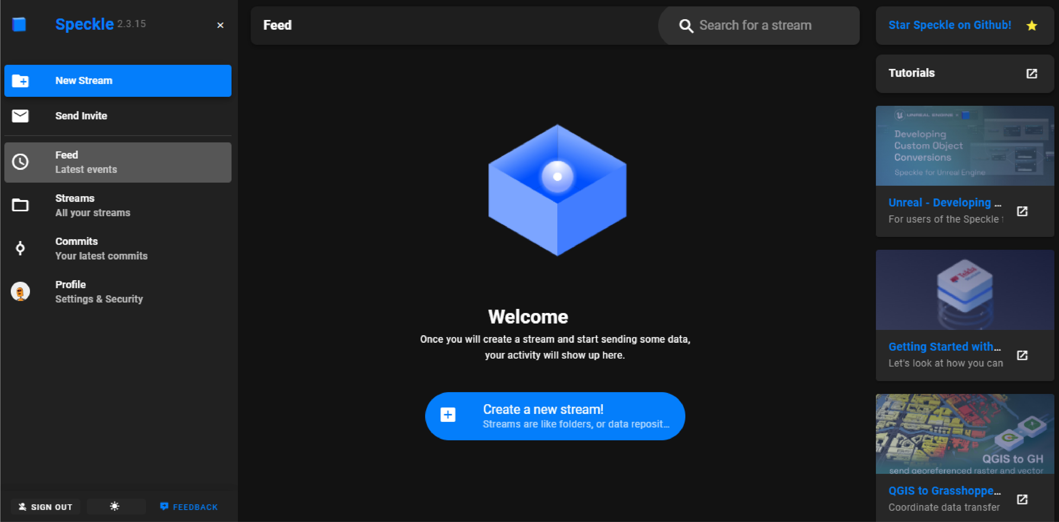 Speckle Web App interface